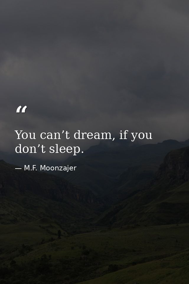 You can’t dream, if you don’t sleep. — M.F. Moonzajer