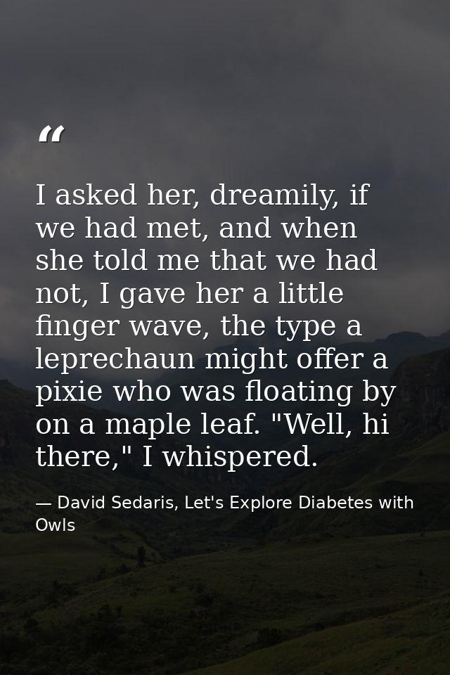 I asked her, dreamily, if we had met, and when she told me that we had not, I gave her a little finger wave, the type a  — David Sedaris, Let's Explore Diabetes with Owls