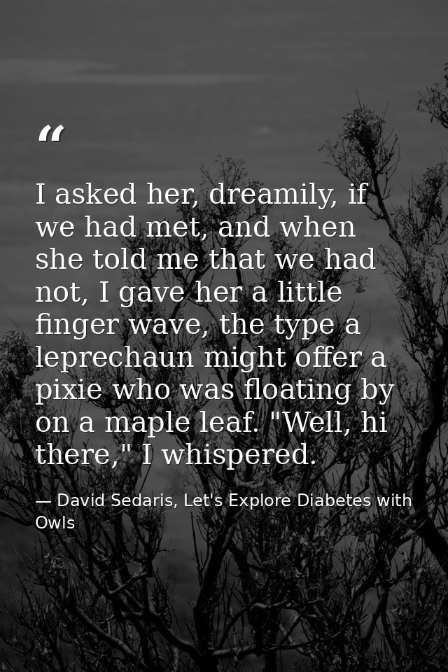 I asked her, dreamily, if we had met, and when she told me that we had not, I gave her a little finger wave, the type a  — David Sedaris, Let's Explore Diabetes with Owls