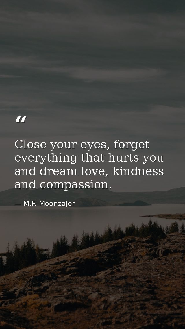 Close your eyes, forget everything that hurts you and dream love, kindness and compassion. — M.F. Moonzajer