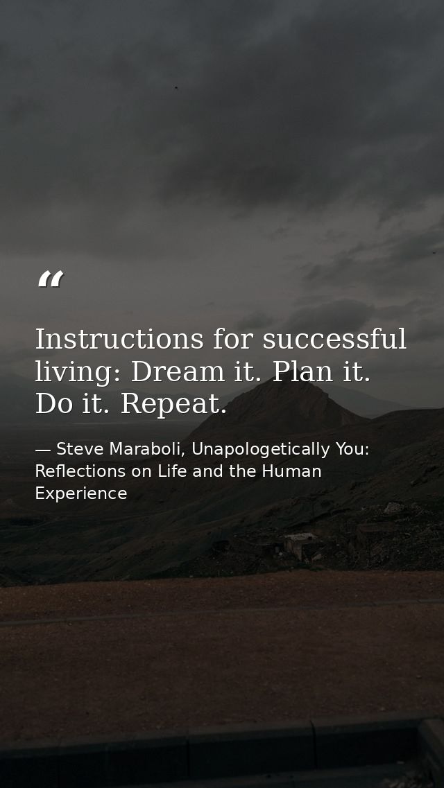 Instructions for successful living: Dream it. Plan it. Do it. Repeat. — Steve Maraboli, Unapologetically You: Reflections on Life and the Human Experience