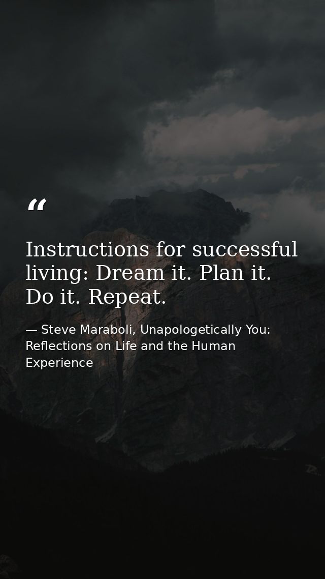 Instructions for successful living: Dream it. Plan it. Do it. Repeat. — Steve Maraboli, Unapologetically You: Reflections on Life and the Human Experience