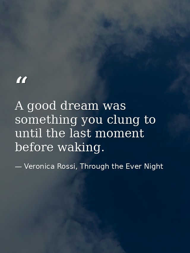 A good dream was something you clung to until the last moment before waking. — Veronica Rossi, Through the Ever Night