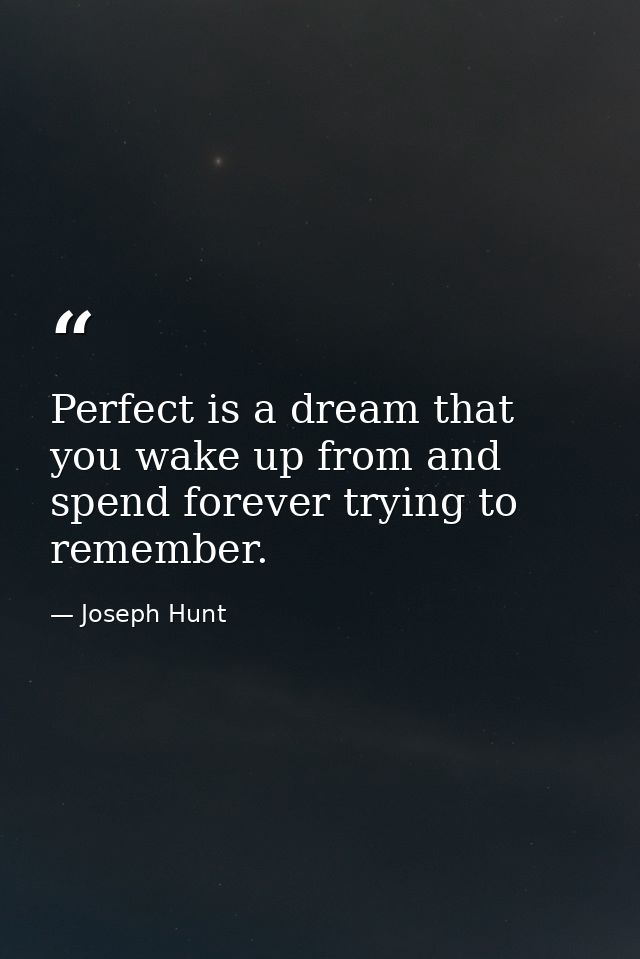 Perfect is a dream that you wake up from and spend forever trying to remember. — Joseph Hunt