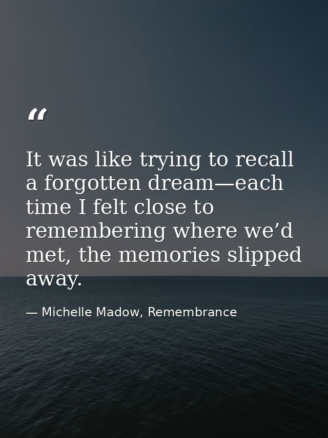 It was like trying to recall a forgotten dream—each time I felt close to remembering where we’d met, the memories slippe — Michelle Madow, Remembrance