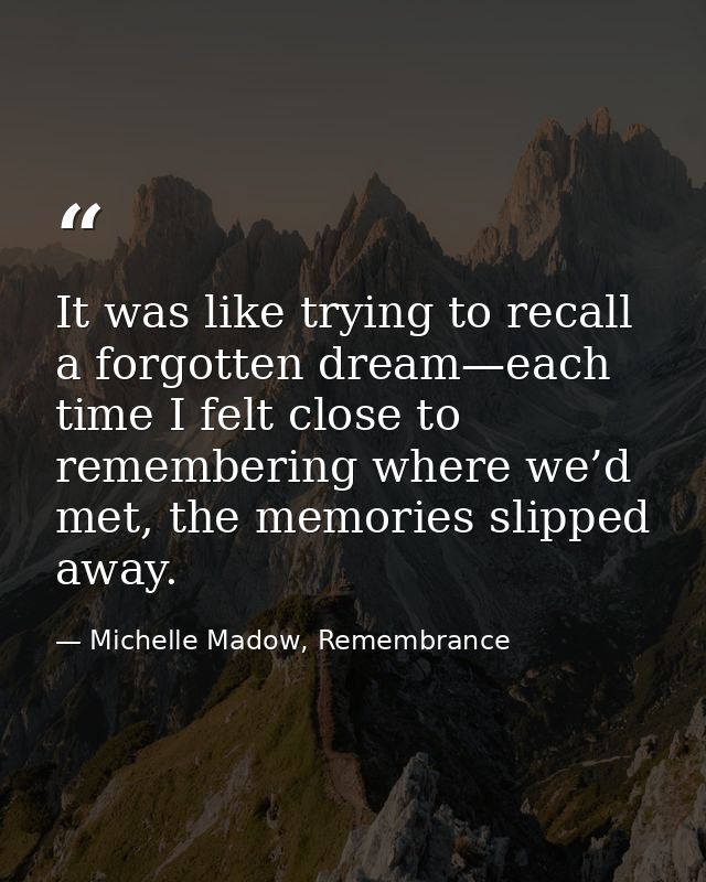 It was like trying to recall a forgotten dream—each time I felt close to remembering where we’d met, the memories slippe — Michelle Madow, Remembrance