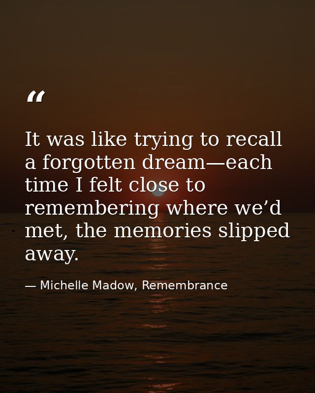 It was like trying to recall a forgotten dream—each time I felt close to remembering where we’d met, the memories slippe — Michelle Madow, Remembrance