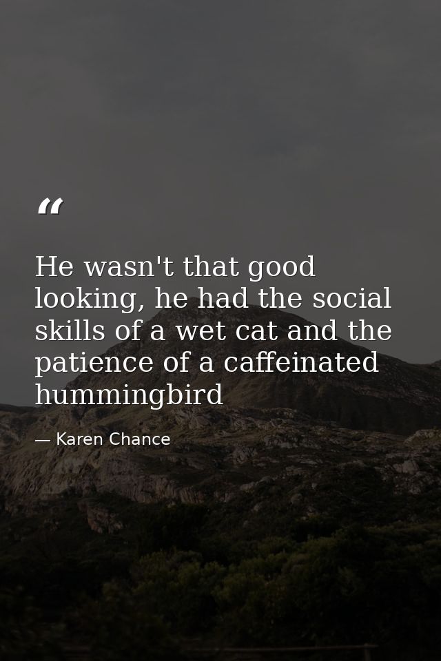 He wasn't that good looking, he had the social skills of a wet cat and the patience of a caffeinated hummingbird — Karen Chance