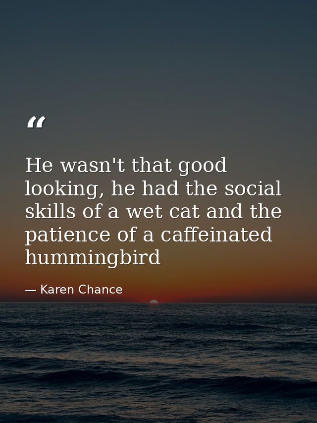 He wasn't that good looking, he had the social skills of a wet cat and the patience of a caffeinated hummingbird — Karen Chance