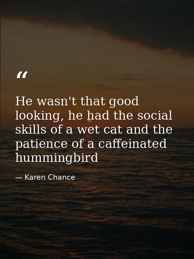 He wasn't that good looking, he had the social skills of a wet cat and the patience of a caffeinated hummingbird — Karen Chance