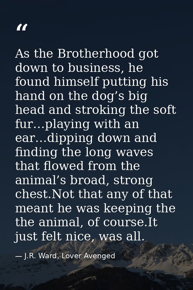 As the Brotherhood got down to business, he found himself putting his hand on the dog’s big head and stroking the soft f — J.R. Ward, Lover Avenged