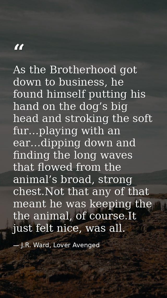 As the Brotherhood got down to business, he found himself putting his hand on the dog’s big head and stroking the soft f — J.R. Ward, Lover Avenged