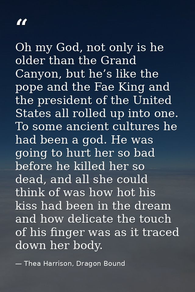 Oh my God, not only is he older than the Grand Canyon, but he’s like the pope and the Fae King and the president of the  — Thea Harrison, Dragon Bound