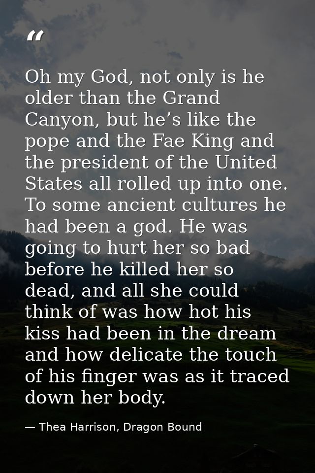 Oh my God, not only is he older than the Grand Canyon, but he’s like the pope and the Fae King and the president of the  — Thea Harrison, Dragon Bound