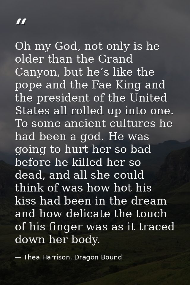 Oh my God, not only is he older than the Grand Canyon, but he’s like the pope and the Fae King and the president of the  — Thea Harrison, Dragon Bound