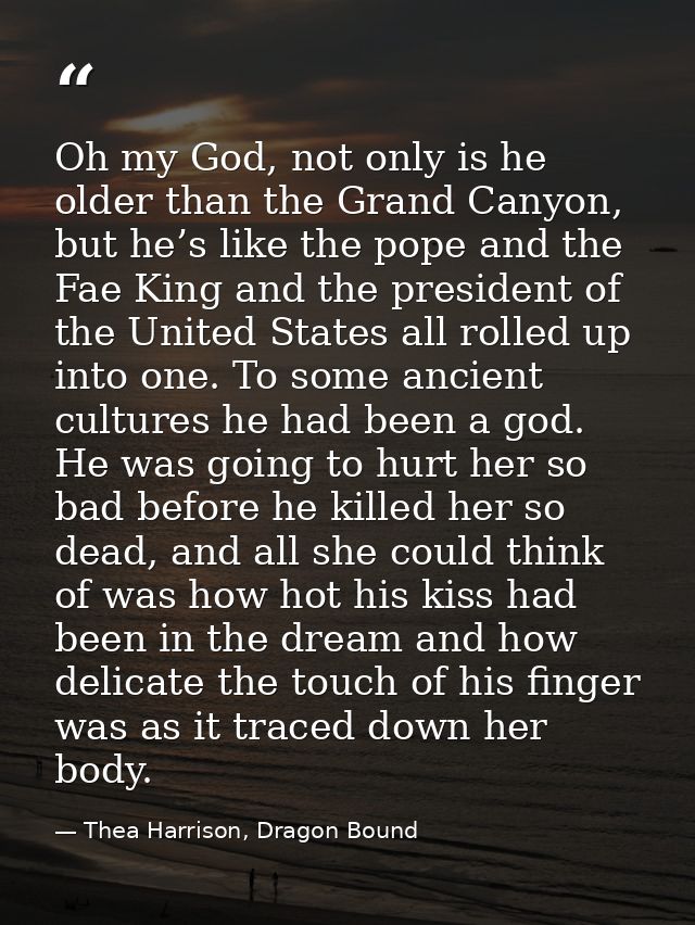 Oh my God, not only is he older than the Grand Canyon, but he’s like the pope and the Fae King and the president of the  — Thea Harrison, Dragon Bound