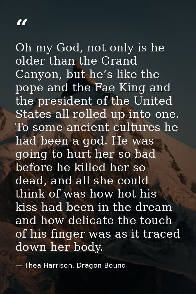 Oh my God, not only is he older than the Grand Canyon, but he’s like the pope and the Fae King and the president of the  — Thea Harrison, Dragon Bound