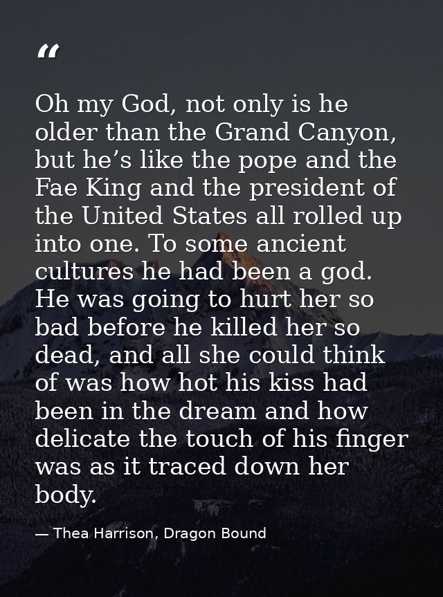 Oh my God, not only is he older than the Grand Canyon, but he’s like the pope and the Fae King and the president of the  — Thea Harrison, Dragon Bound