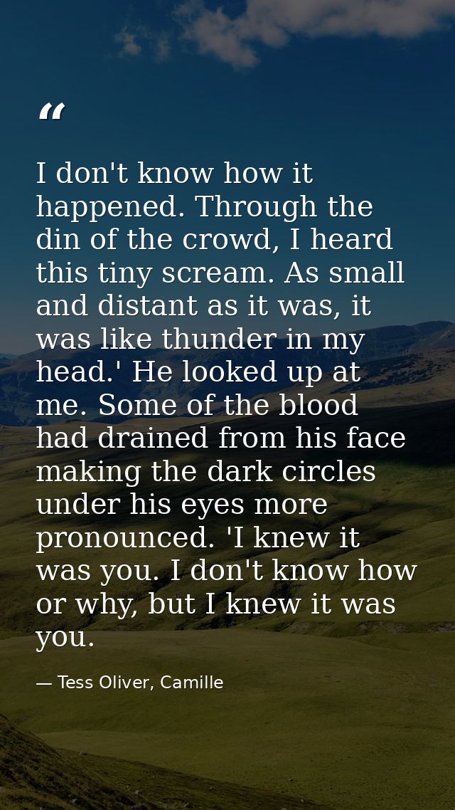 I don't know how it happened. Through the din of the crowd, I heard this tiny scream. As small and distant as it was, it — Tess Oliver, Camille