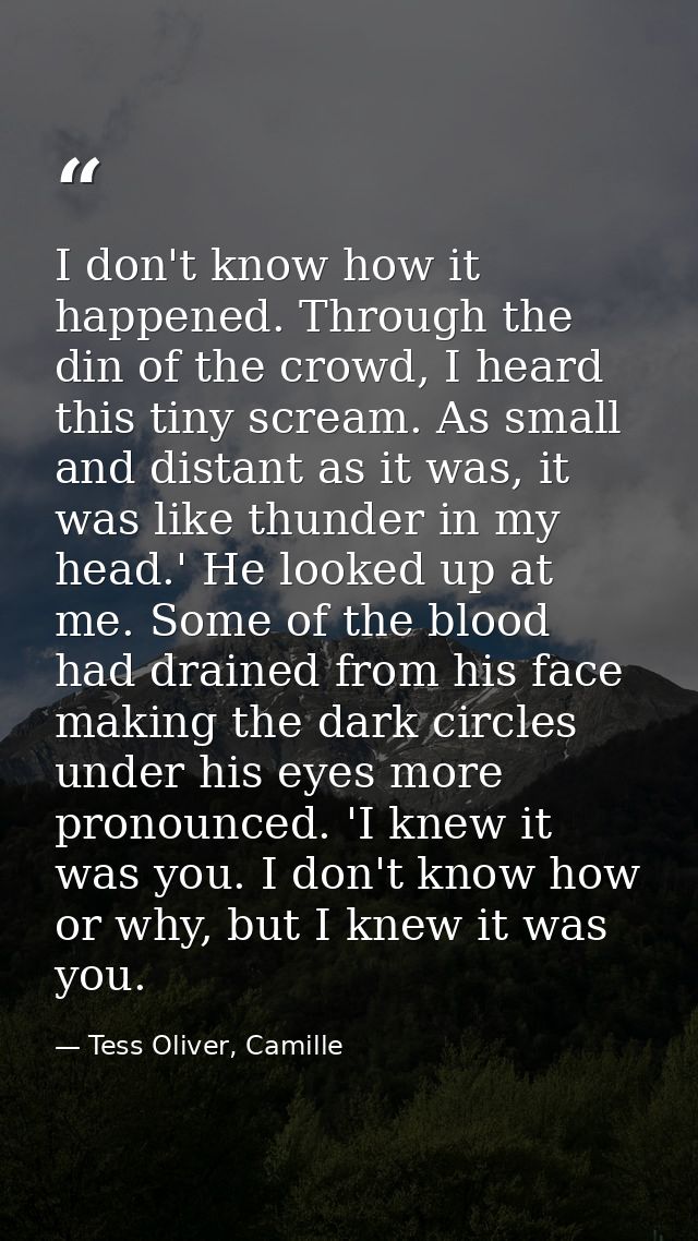 I don't know how it happened. Through the din of the crowd, I heard this tiny scream. As small and distant as it was, it — Tess Oliver, Camille