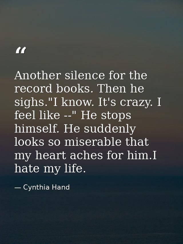 Another silence for the record books. Then he sighs."I know. It's crazy. I feel like --" He stops himself. He suddenly l — Cynthia Hand