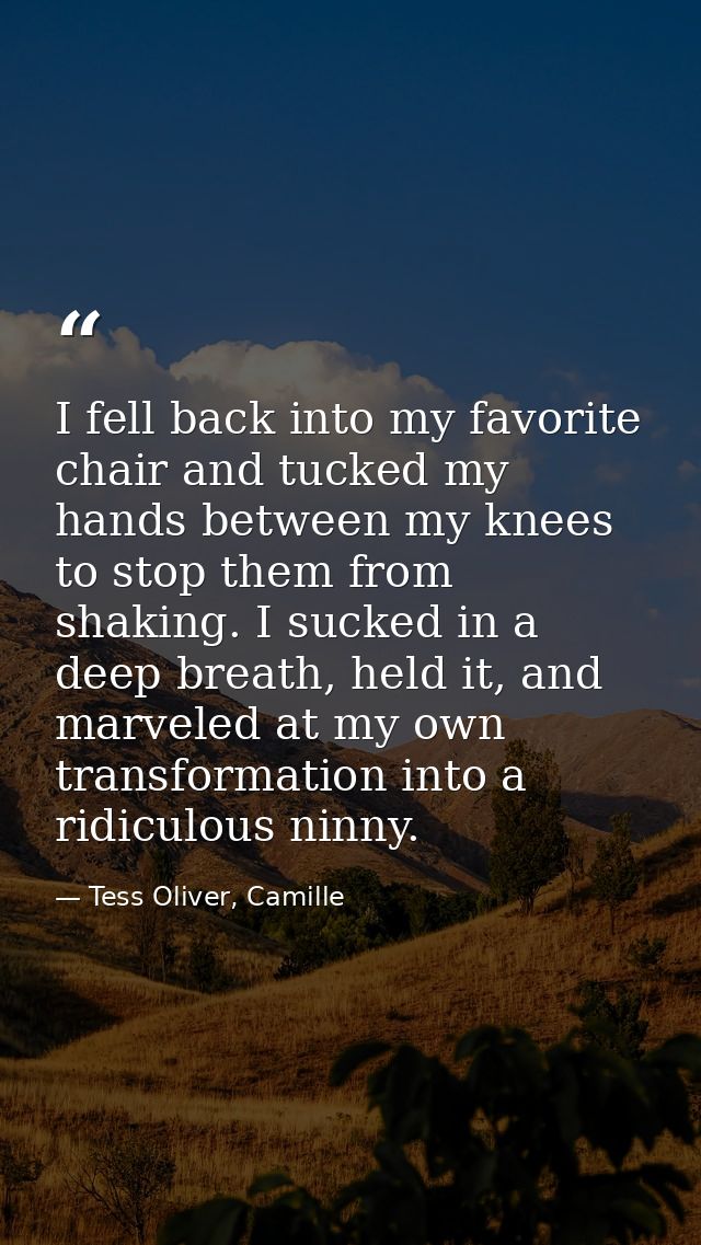 I fell back into my favorite chair and tucked my hands between my knees to stop them from shaking. I sucked in a deep br — Tess Oliver, Camille
