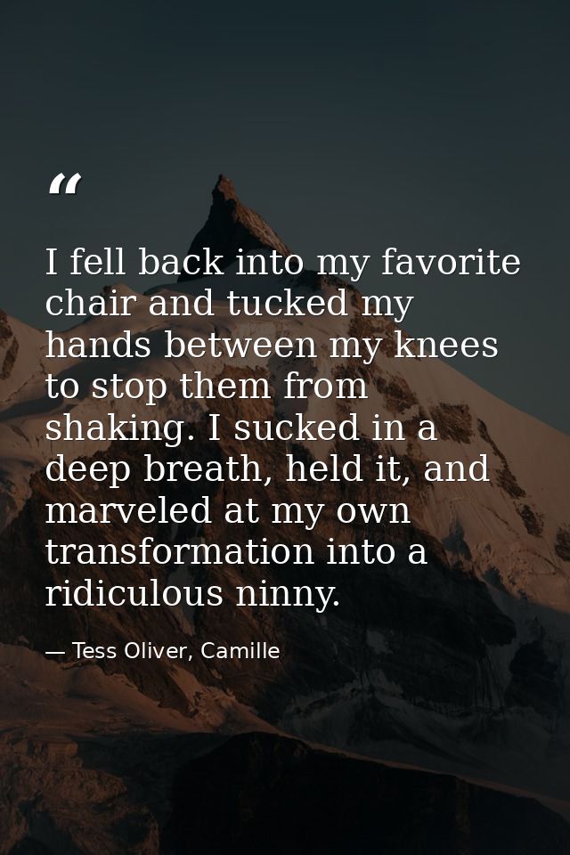 I fell back into my favorite chair and tucked my hands between my knees to stop them from shaking. I sucked in a deep br — Tess Oliver, Camille