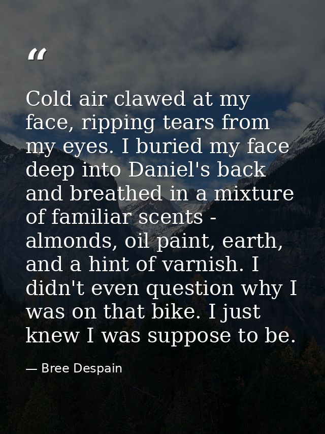 Cold air clawed at my face, ripping tears from my eyes. I buried my face deep into Daniel's back and breathed in a mixtu — Bree Despain