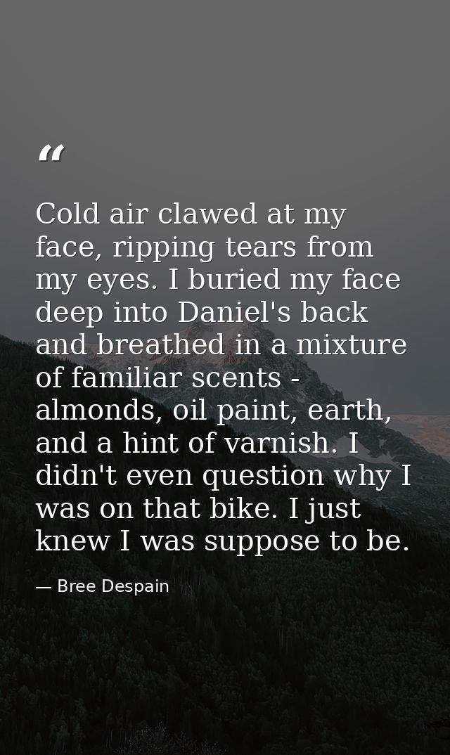 Cold air clawed at my face, ripping tears from my eyes. I buried my face deep into Daniel's back and breathed in a mixtu — Bree Despain