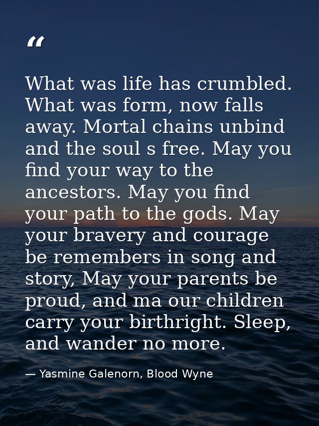 What was life has crumbled. What was form, now falls away. Mortal chains unbind and the soul s free. May you find your w — Yasmine Galenorn, Blood Wyne
