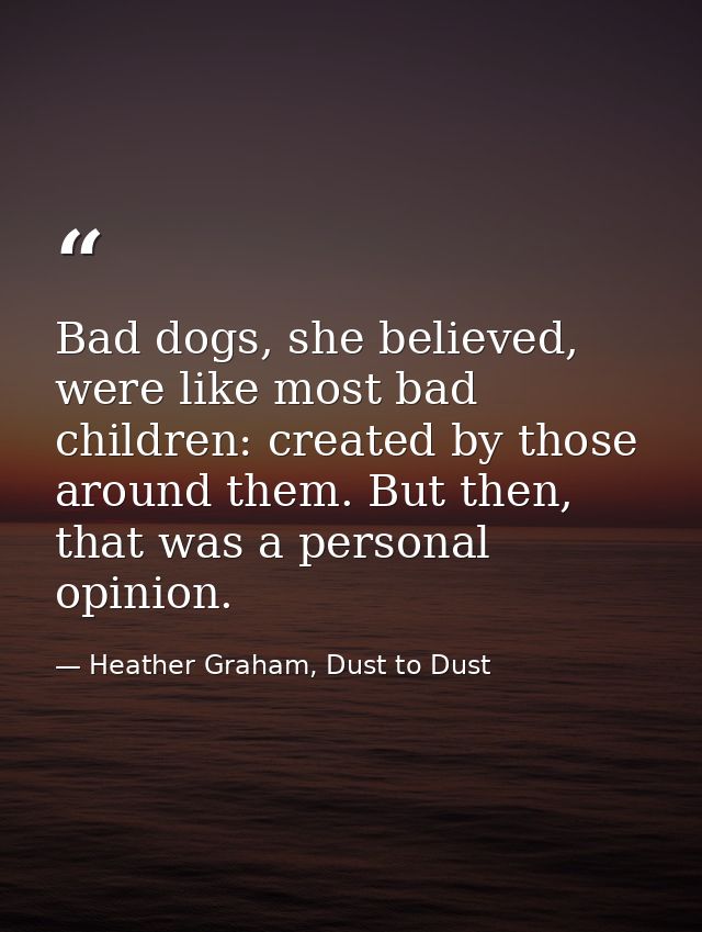 Bad dogs, she believed, were like most bad children: created by those around them. But then, that was a personal opinion — Heather Graham, Dust to Dust