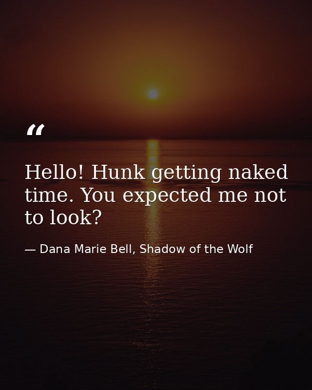 Hello! Hunk getting naked time. You expected me not to look? — Dana Marie Bell, Shadow of the Wolf