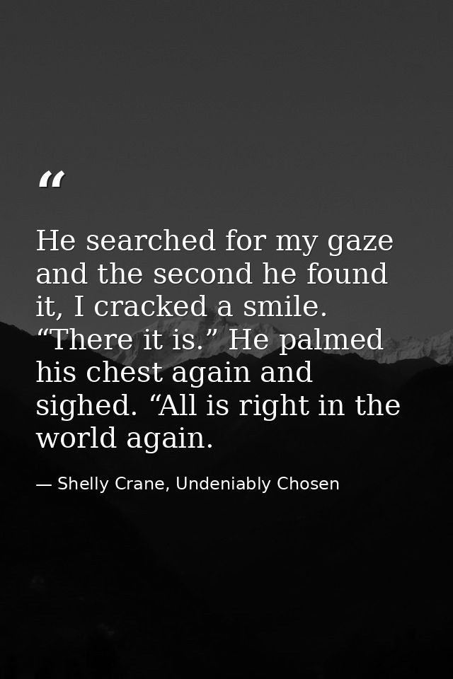He searched for my gaze and the second he found it, I cracked a smile. “There it is.” He palmed his chest again and sigh — Shelly Crane, Undeniably Chosen