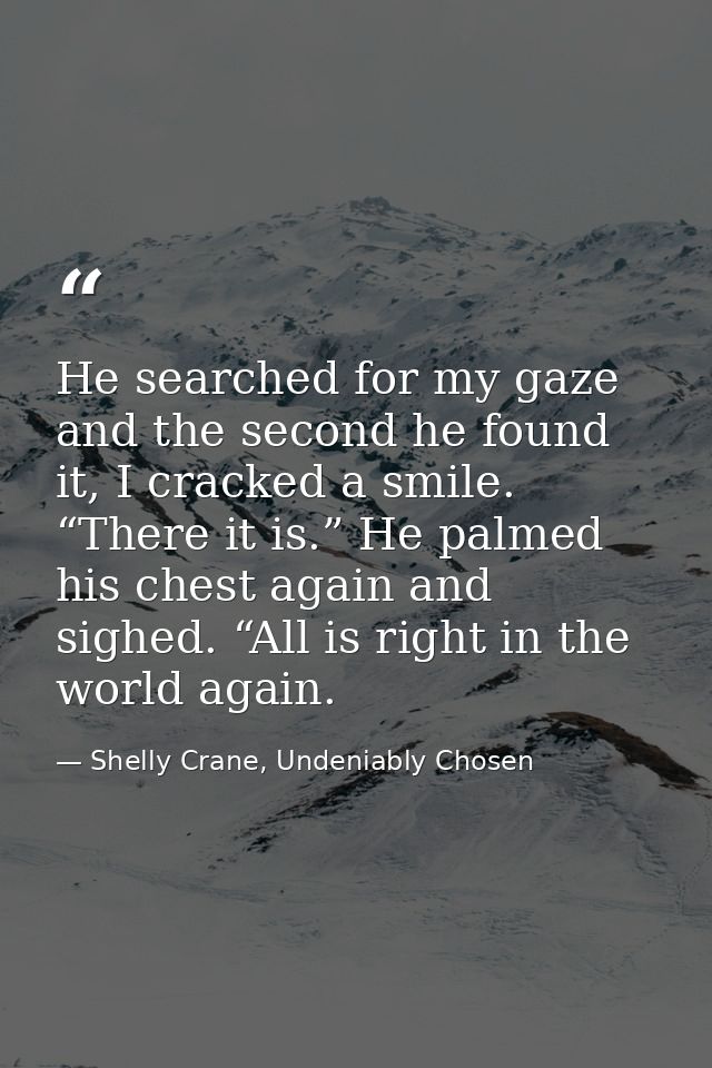 He searched for my gaze and the second he found it, I cracked a smile. “There it is.” He palmed his chest again and sigh — Shelly Crane, Undeniably Chosen