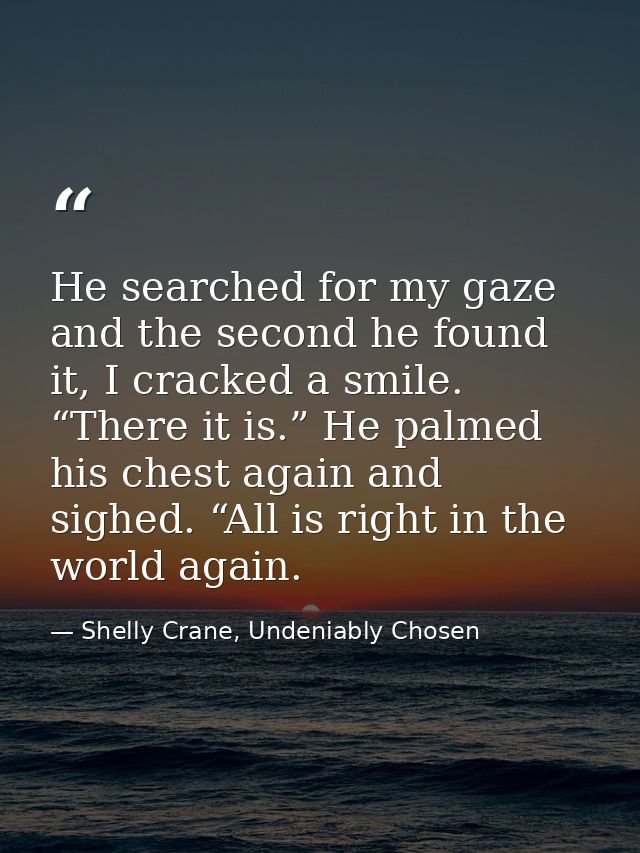 He searched for my gaze and the second he found it, I cracked a smile. “There it is.” He palmed his chest again and sigh — Shelly Crane, Undeniably Chosen