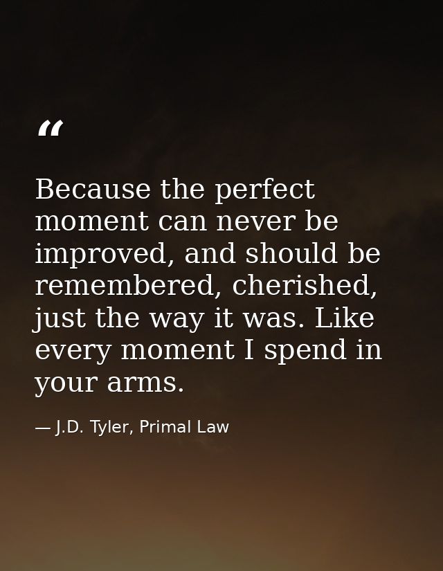 Because the perfect moment can never be improved, and should be remembered, cherished, just the way it was. Like every m — J.D. Tyler, Primal Law