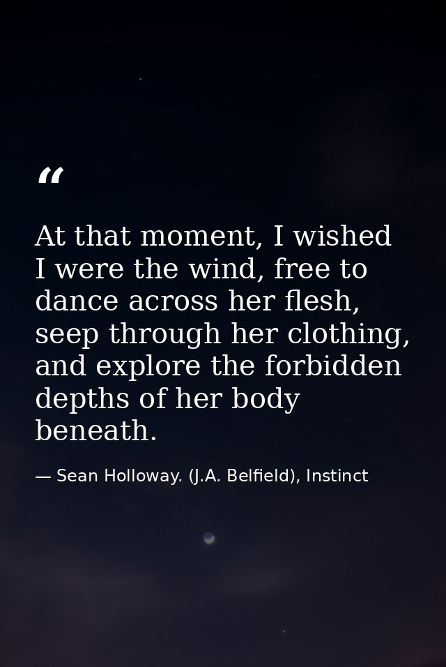 At that moment, I wished I were the wind, free to dance across her flesh, seep through her clothing, and explore the for — Sean Holloway. (J.A. Belfield), Instinct