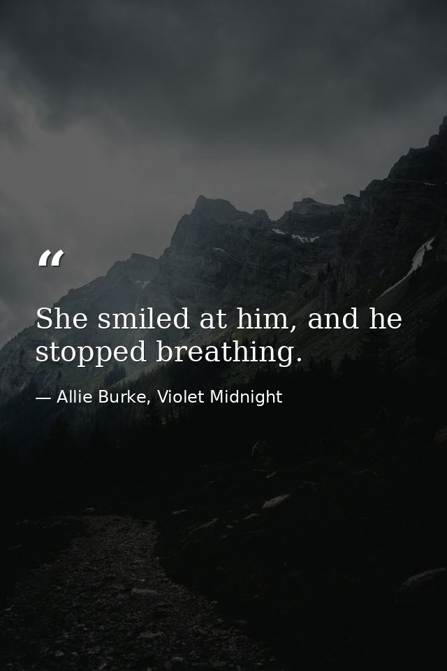 She smiled at him, and he stopped breathing. — Allie Burke, Violet Midnight