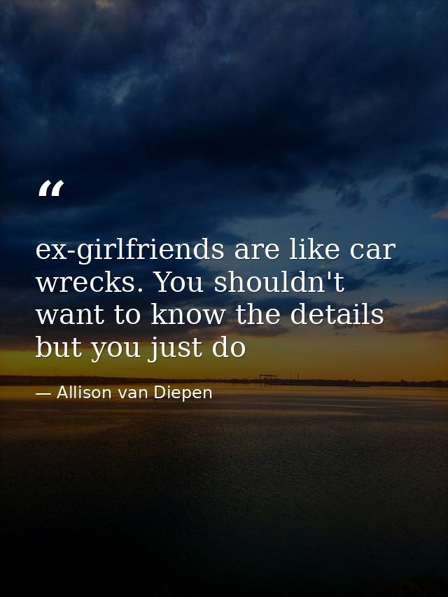 ex-girlfriends are like car wrecks. You shouldn't want to know the details but you just do — Allison van Diepen