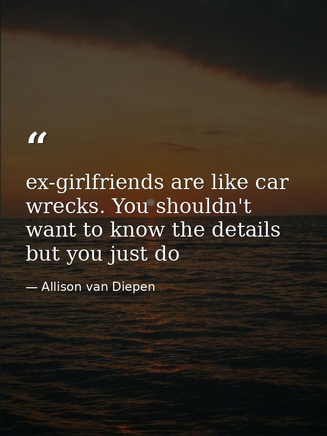ex-girlfriends are like car wrecks. You shouldn't want to know the details but you just do — Allison van Diepen