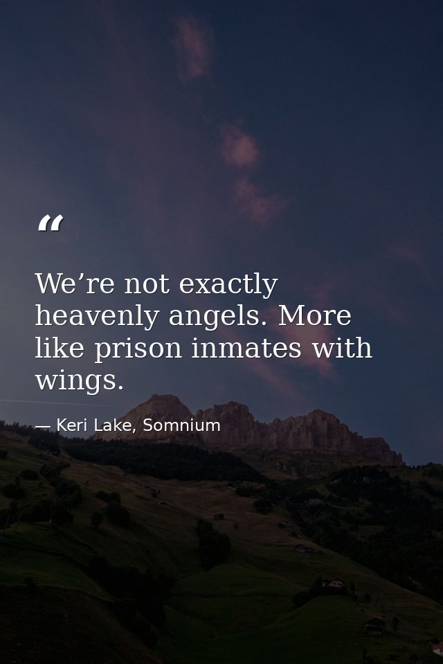 We’re not exactly heavenly angels. More like prison inmates with wings. — Keri Lake, Somnium