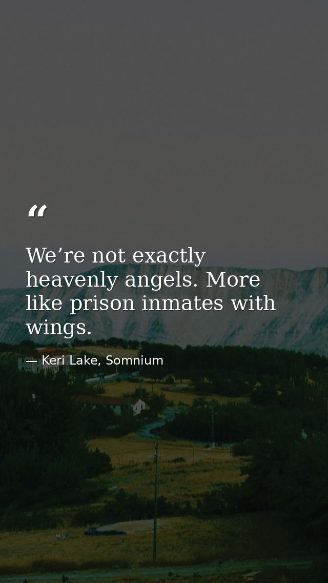 We’re not exactly heavenly angels. More like prison inmates with wings. — Keri Lake, Somnium