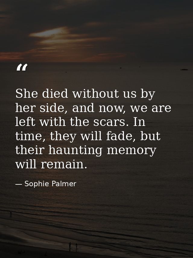 She died without us by her side, and now, we are left with the scars. In time, they will fade, but their haunting memory — Sophie Palmer