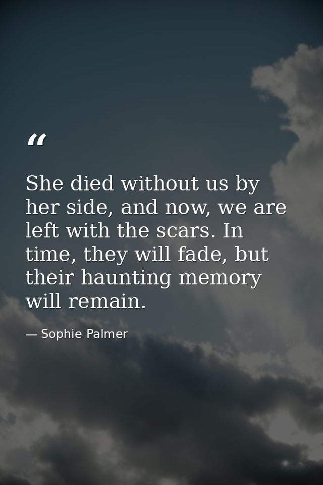 She died without us by her side, and now, we are left with the scars. In time, they will fade, but their haunting memory — Sophie Palmer