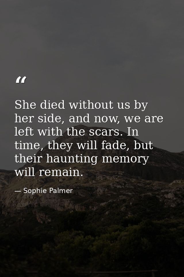 She died without us by her side, and now, we are left with the scars. In time, they will fade, but their haunting memory — Sophie Palmer