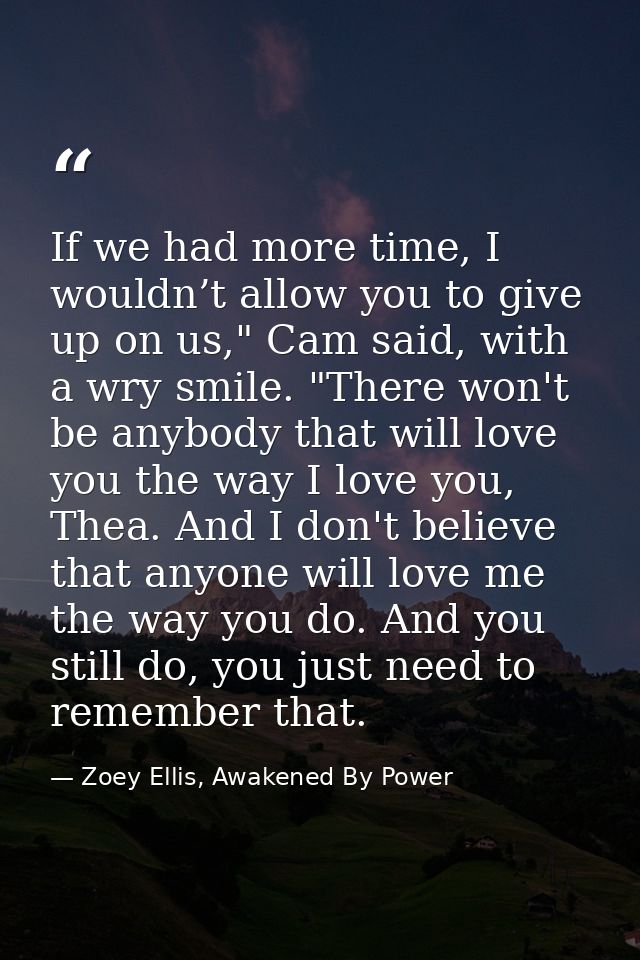 If we had more time, I wouldn’t allow you to give up on us," Cam said, with a wry smile. "There won't be anybody that wi — Zoey Ellis, Awakened By Power
