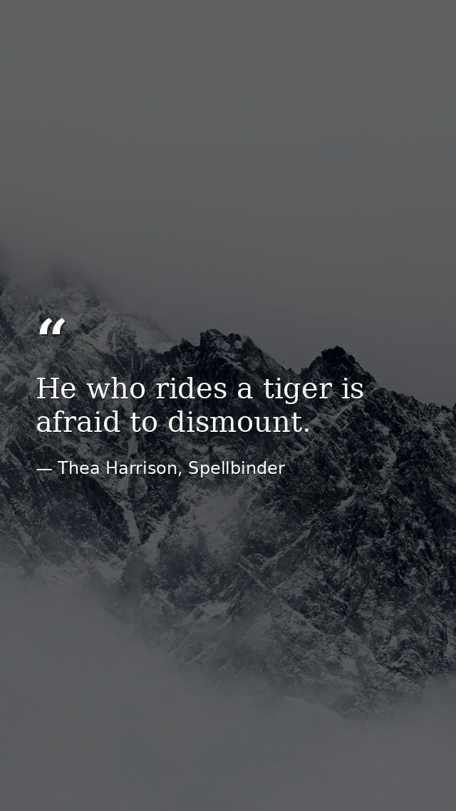 He who rides a tiger is afraid to dismount. — Thea Harrison, Spellbinder