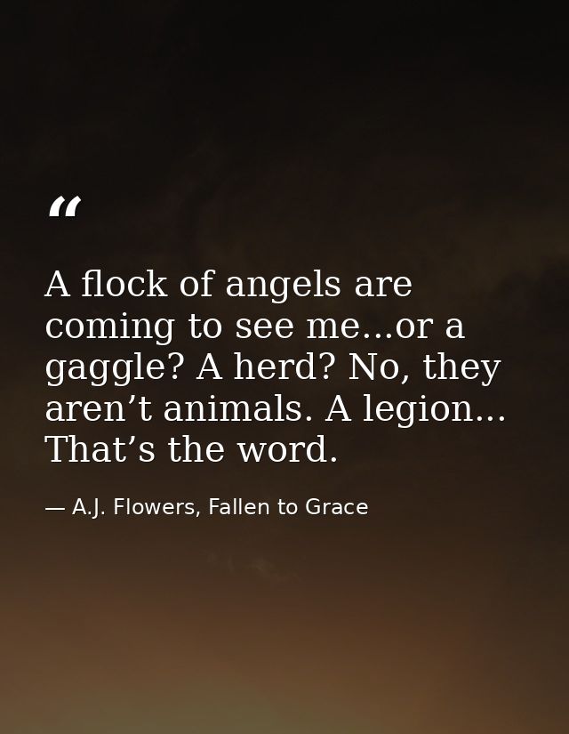 A flock of angels are coming to see me...or a gaggle? A herd? No, they aren’t animals. A legion... That’s the word. — A.J. Flowers, Fallen to Grace