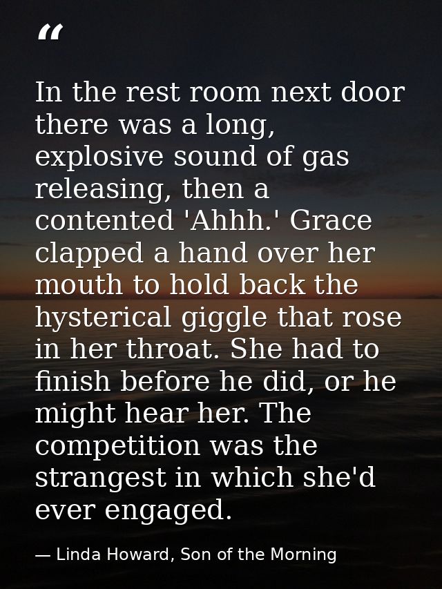 In the rest room next door there was a long, explosive sound of gas releasing, then a contented 'Ahhh.' Grace clapped a  — Linda Howard, Son of the Morning