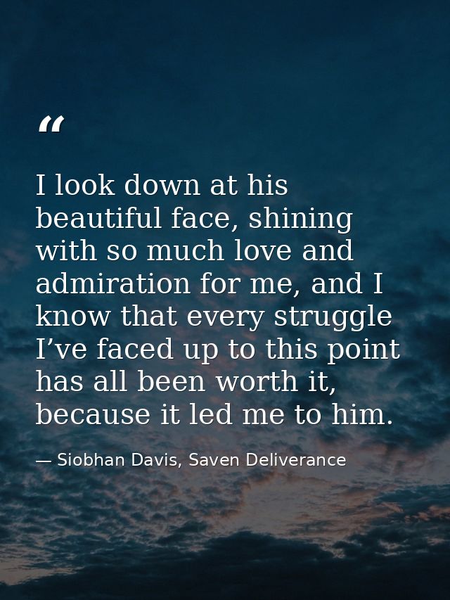 I look down at his beautiful face, shining with so much love and admiration for me, and I know that every struggle I’ve  — Siobhan Davis, Saven Deliverance